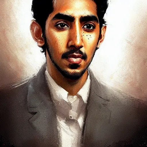 Image similar to “Portrait of Dev Patel by Greg Rutkowski, young, attractive, highly detailed portrait, scifi, digital painting, artstation, concept art, smooth, sharp foccus ilustration, Artstation HQ”