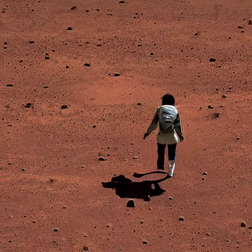 Prompt: photograph of Kama Harris walking on Mars