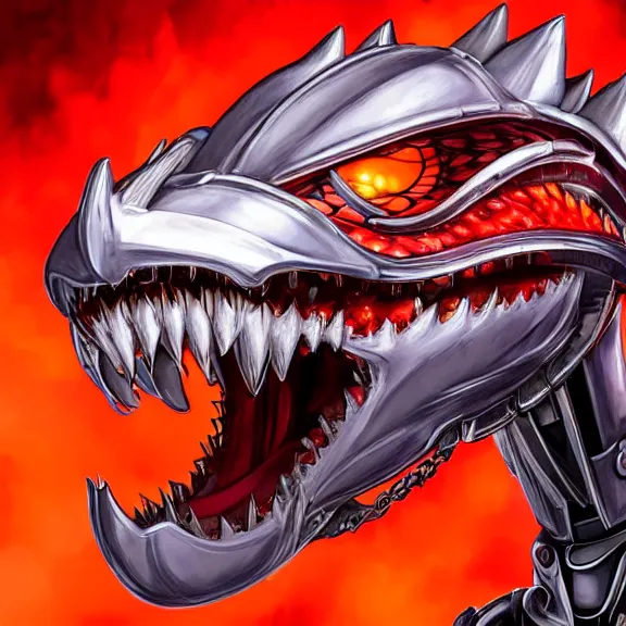 Image similar to close up mawshot of a cute elegant beautiful stunning anthropomorphic female robot dragon, with sleek silver metal armor, glowing OLED visor, facing the camera, the open maw being highly detailed and soft, with a gullet at the end, you looking into the maw, food pov, micro pov, vore, digital art, pov furry art, anthro art, furry, warframe art, high quality, 3D realistic, dragon mawshot, maw art, macro art, micro art, dragon art, Furaffinity, Deviantart, Eka's Portal, G6