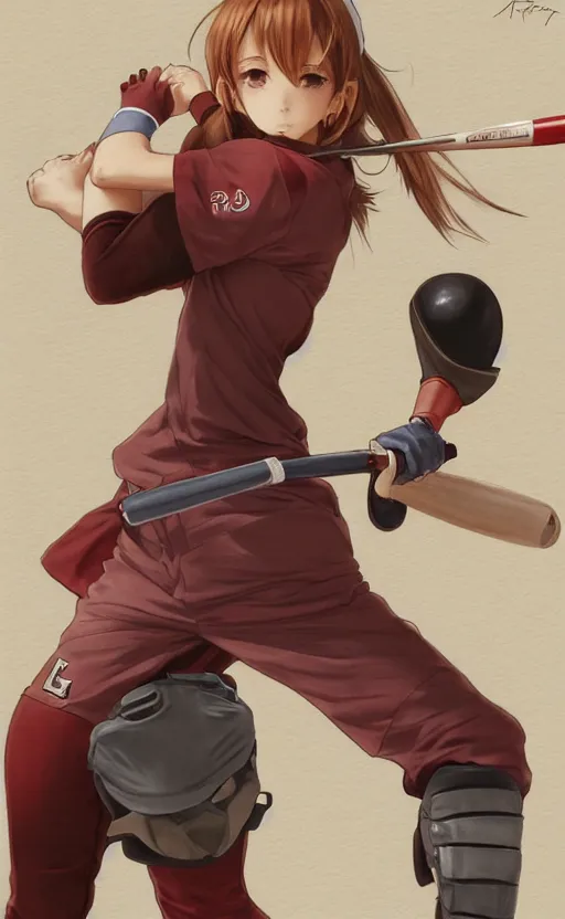 Image similar to anime style, female baseball player, red sport clothing, realistic anatomy, launching straight ball, brown short hair, hair down, symmetrical facial features, from arknights, hyper realistic, rule of thirds, extreme detail, 4 k drawing, safebooru, realistic lighting, by alphonse mucha, greg rutkowski, sharp focus, backlit