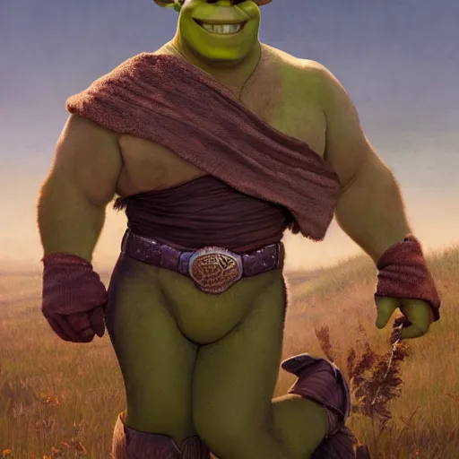 Image similar to handsome shrek on a romance novel cover, cowboy, dreamy, fantasy, bodice ripper, western, detailed, artstation, annie leibovitz, greg rutkowski