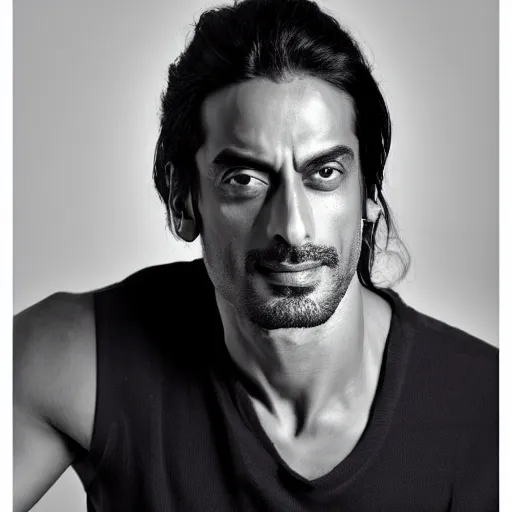 Image similar to portrait of arjun rampal, 1 0 0 mm, studio lighting, realistic