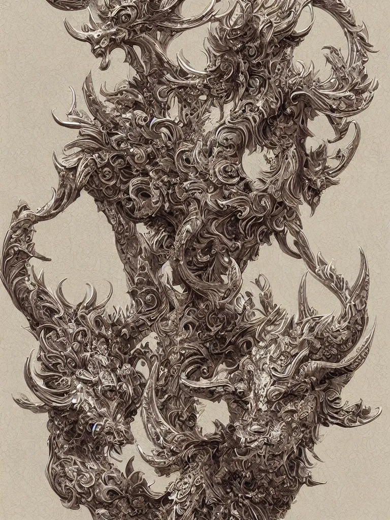 Prompt: beautiful decorative ornament with spirit goats, decorative design, classical ornament, bilateral symmetry, symmetrical, highly detailed, stanley artgerm lau, wlop, rossdraws, james jean, andrei riabovitchev, marc simonetti, yoshitaka amano,