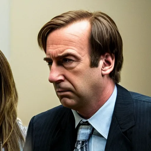 Image similar to Saul Goodman in a courtroom with Amber Heard