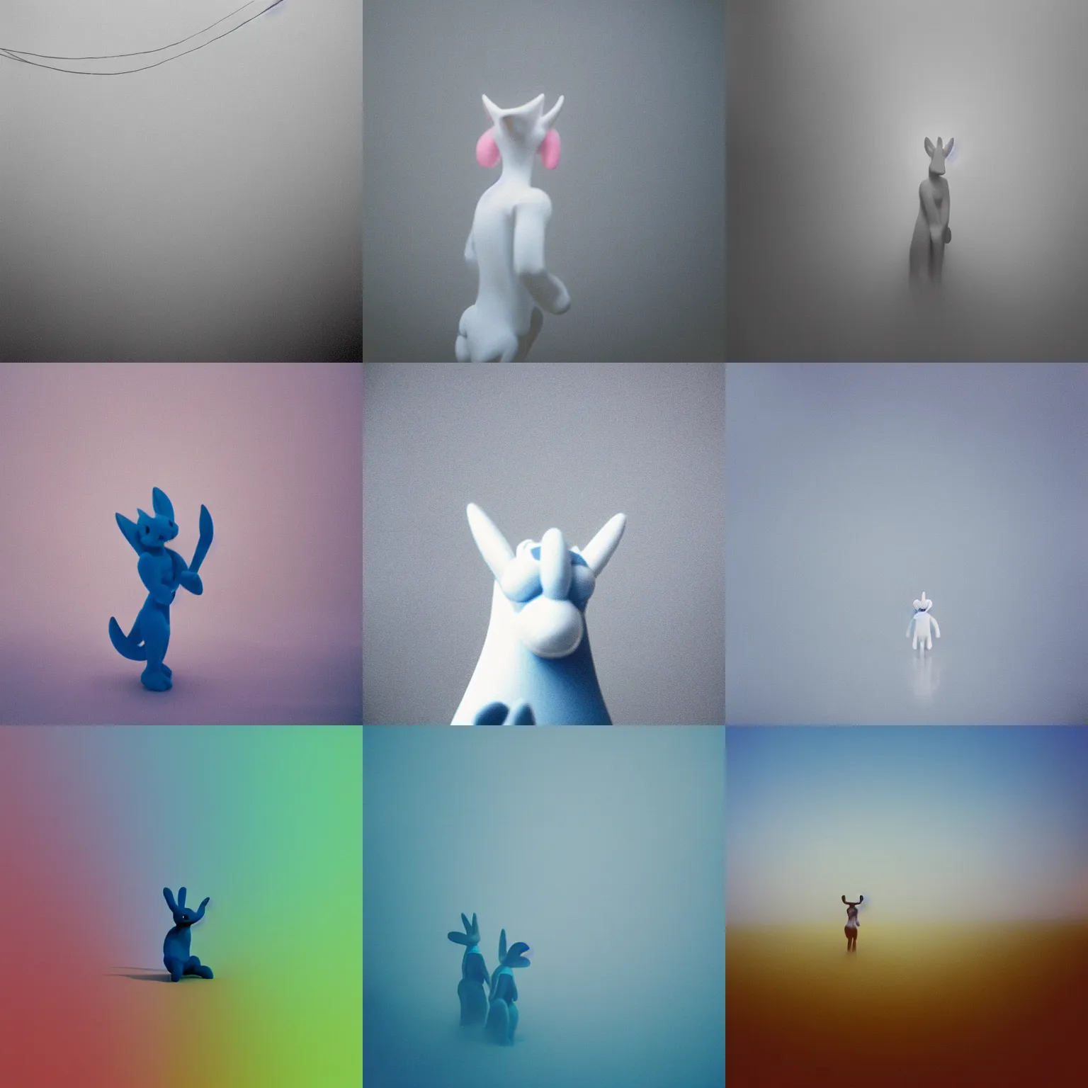 Prompt: film photography, straight colors, minimalism, Mewtwo in the blue fog, 35mm