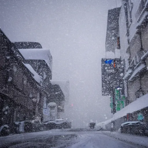 Prompt: dramatic snow storm in Tokyo, hd, 8k,