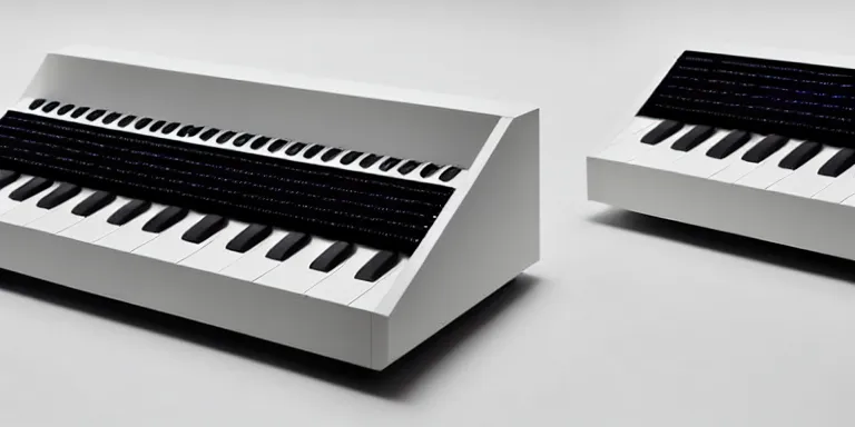 Prompt: dezeen showroom , minimalissimo, archdaily, , teenage engineering moad, mother of all decks, product design concept,product shot of moog melotron synthesizer designed by jony ives, dieter rams, 8k, highly detailed photo