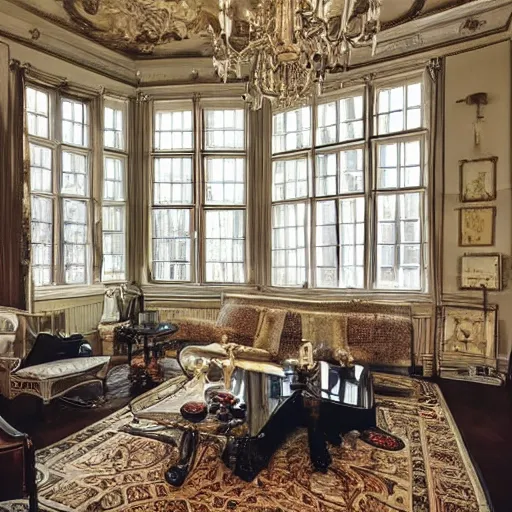 Prompt: a living room filled with furniture and lots of windows, featured on pexels, hall of mirrors