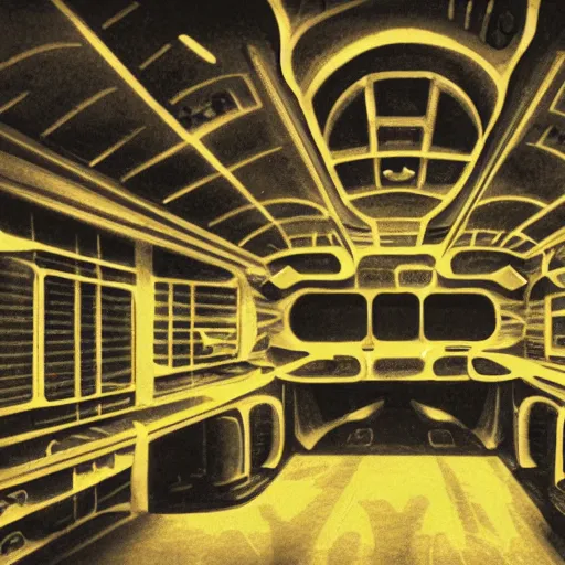 Image similar to the interior of a haunted space ship, horror style