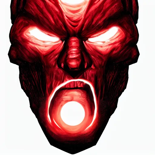 Image similar to portrait of an intimidating glowing scary giant, face and skin is dark red, glowing eyes, glowing veins of white, hero, villain, concept art, centered