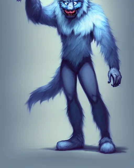 Image similar to character concept art, cute adult male anthropomorphic furry, cute fine face, darkblue werewolf, pants, pretty face, key visual, long human lightblue hair, realistic shaded furry face, fine details by stanley artgerm lau, wlop, rossdraws, james jean, andrei riabovitchev, marc simonetti, and sakimichan