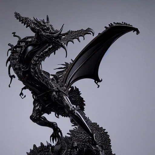 Prompt: statue of a black dragon, inexplicable cinematic, 8 k resolution, and behavior, and paint oil paint metal liquid metal sculpture