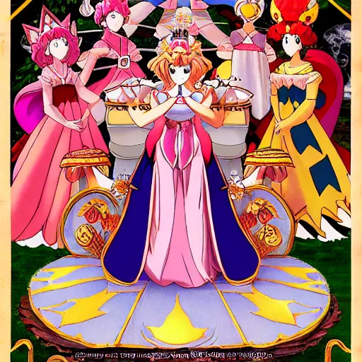 Image similar to young princess peach crowned empress of the mushroom kingdom, anime style, coronation, cinematic lighting, 1 6 th century,