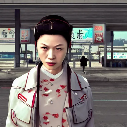 Image similar to a chinese woman at a gas station, 3 d models, metal gear solid, morrowind, portrait, street photography, by mario testino, davide sorrenti, jemal shabazz