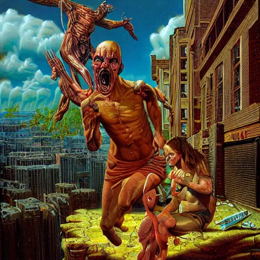 Image similar to high quality high detail painting by david mattingly and richard corben, hd, realistic matte painting, photorealistic lighting, modern supernatural urban horror