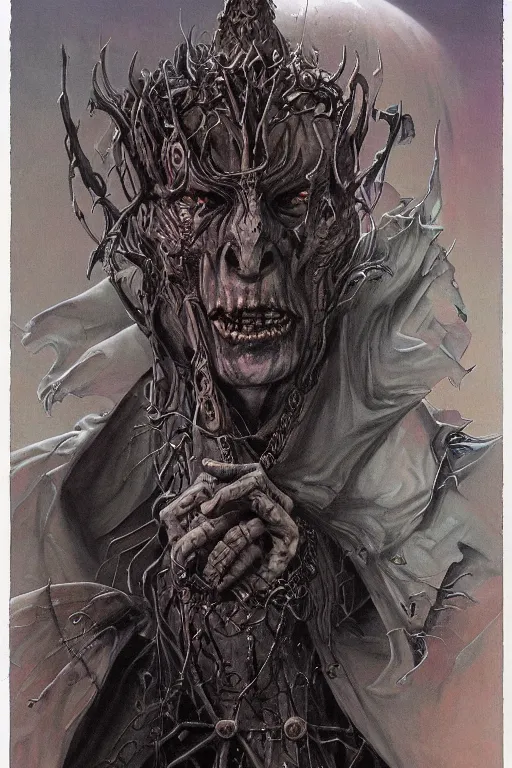 Image similar to portrait of vecna, drizzt, strahd von zarovich, sanguinius, asmodeus, orcus combined, painted by wayne barlowe