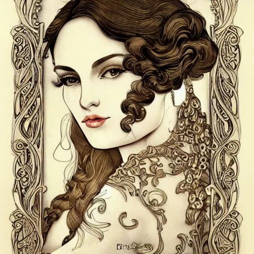 Image similar to beatifull frontal portrait of a woman, intricate, elegant, highly detailed, ornate, elegant , luxury, illustration, art nouveau style