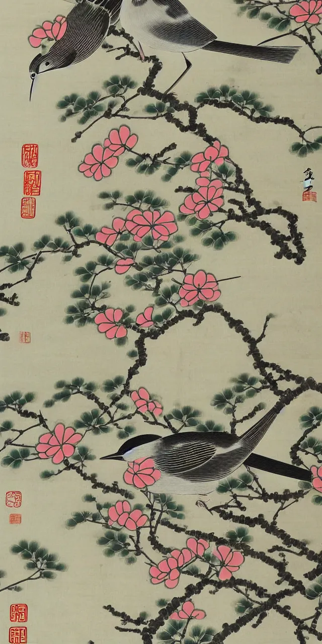 Image similar to bird in the garden chinese art style very detailed photorealistic