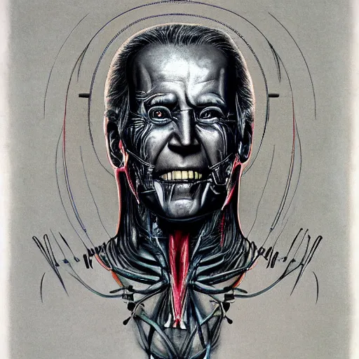 Image similar to anatomical diagram of Joe Biden cenobite, by H.R. Giger and Stephen Gammell and Greg Rutkowski