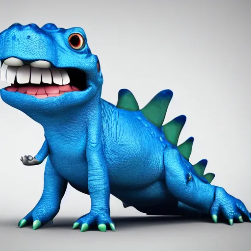 Prompt: a cute blue dinosaur with big eyes, 3d model, shaded, photorealistic rendering