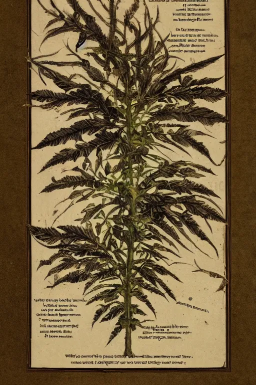 Image similar to scan of the leaves of an old cursed herbarium, by john howe, infographic, textbook, marginalia, cursed, alien, plant specimens, hortorium, scientific study