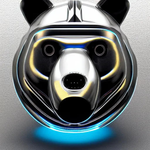 Image similar to chrome bear, glossy, metallic, neon, symmetrical, tribal patterns, realistic, unreal engine, octane, redshift, artstation, behance