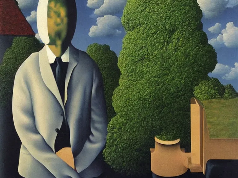 Image similar to beautiful painting by rene magritte, high detail, high resolution