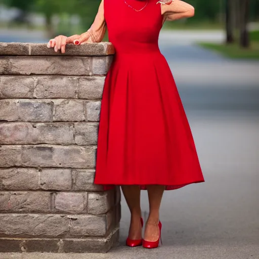 Prompt: dslr portrait still of sally field wearing a beautiful red dress, 8 k 8 5 mm f 1. 4