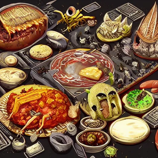 Image similar to a plate of unusual extraterrestrial cuisine, rpg item, fantasy concept art