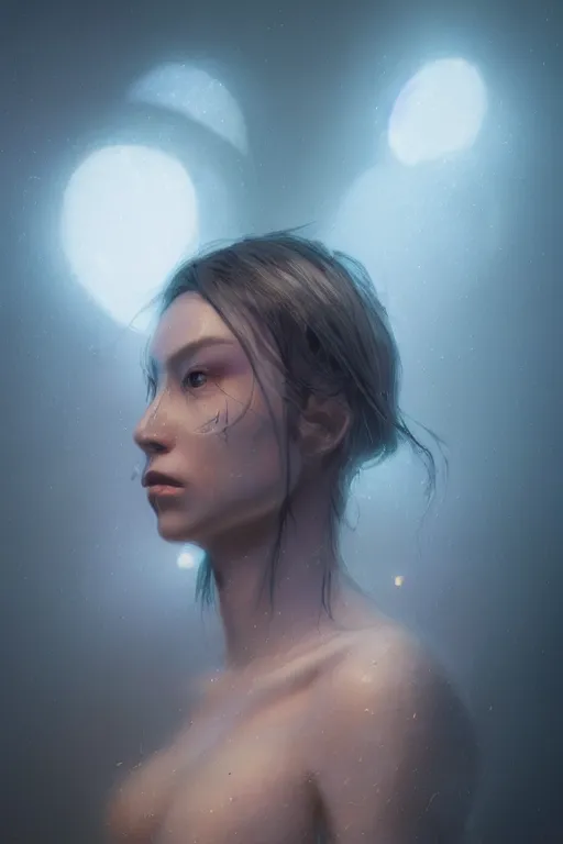 Prompt: A fancy portrait of an attractive humanoid creature by Greg Rutkowski, beeple, Sung Choi, Mitchell Mohrhauser, Maciej Kuciara, Johnson Ting, Maxim Verehin, Peter Konig, final fantasy, macro lens , 8k photorealistic, cinematic lighting, HD, high details, dramatic, dark atmosphere, trending on artstation