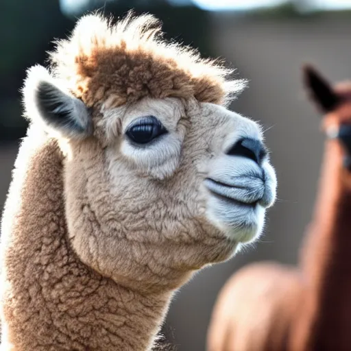 Prompt: an alpaca that resembles donald trump spits in joe biden's face, photorealistic - h 6 4 0