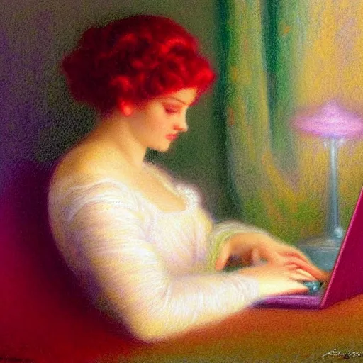 Prompt: woman using her laptop :: by Delphin Enjolras :: pastel on paper