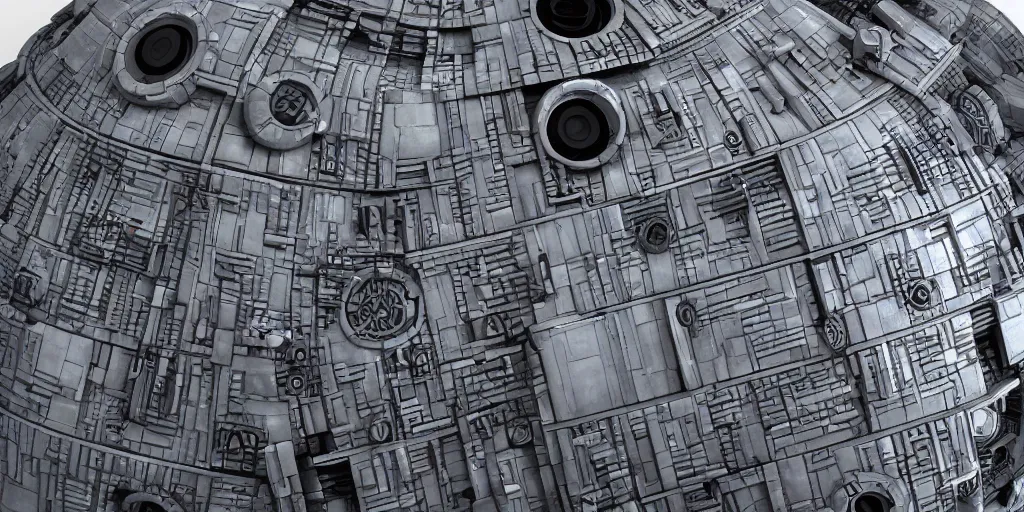 Image similar to death star surface, greebles, nurnies, very detailed