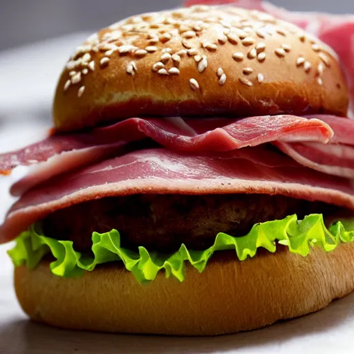 Prompt: hamburger made with ham