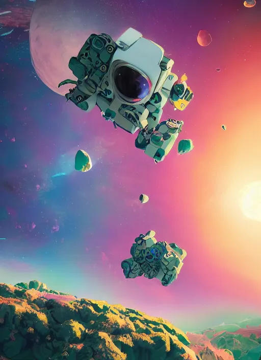 Image similar to An epic fantastic realism comic book style astroneer painting of the most beautiful flowers launched into space, bouquets, solar eclipse, fisheye, unreal 5, DAZ, hyperrealistic, octane render, dynamic lighting