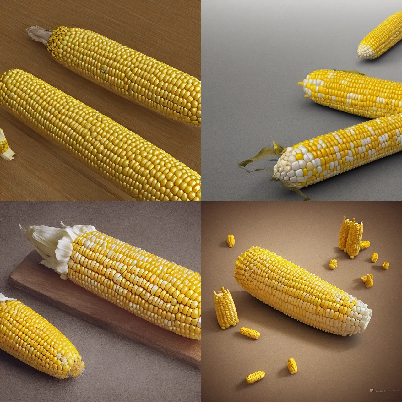 Prompt: corn chess board game, detailed octane render, shucked corn on the cob playing pieces, trending on artstation