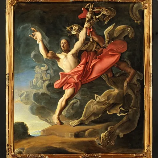 Image similar to St. George slays the last dragon, Rococo