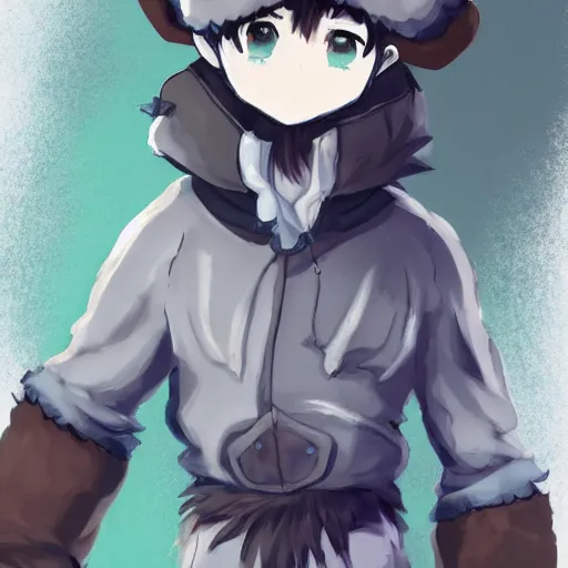 Image similar to boy wearing sheep suit. white, gray, blue, green and brown pallet color. made in abyss art style, inspired in chris from deltarrune, high details