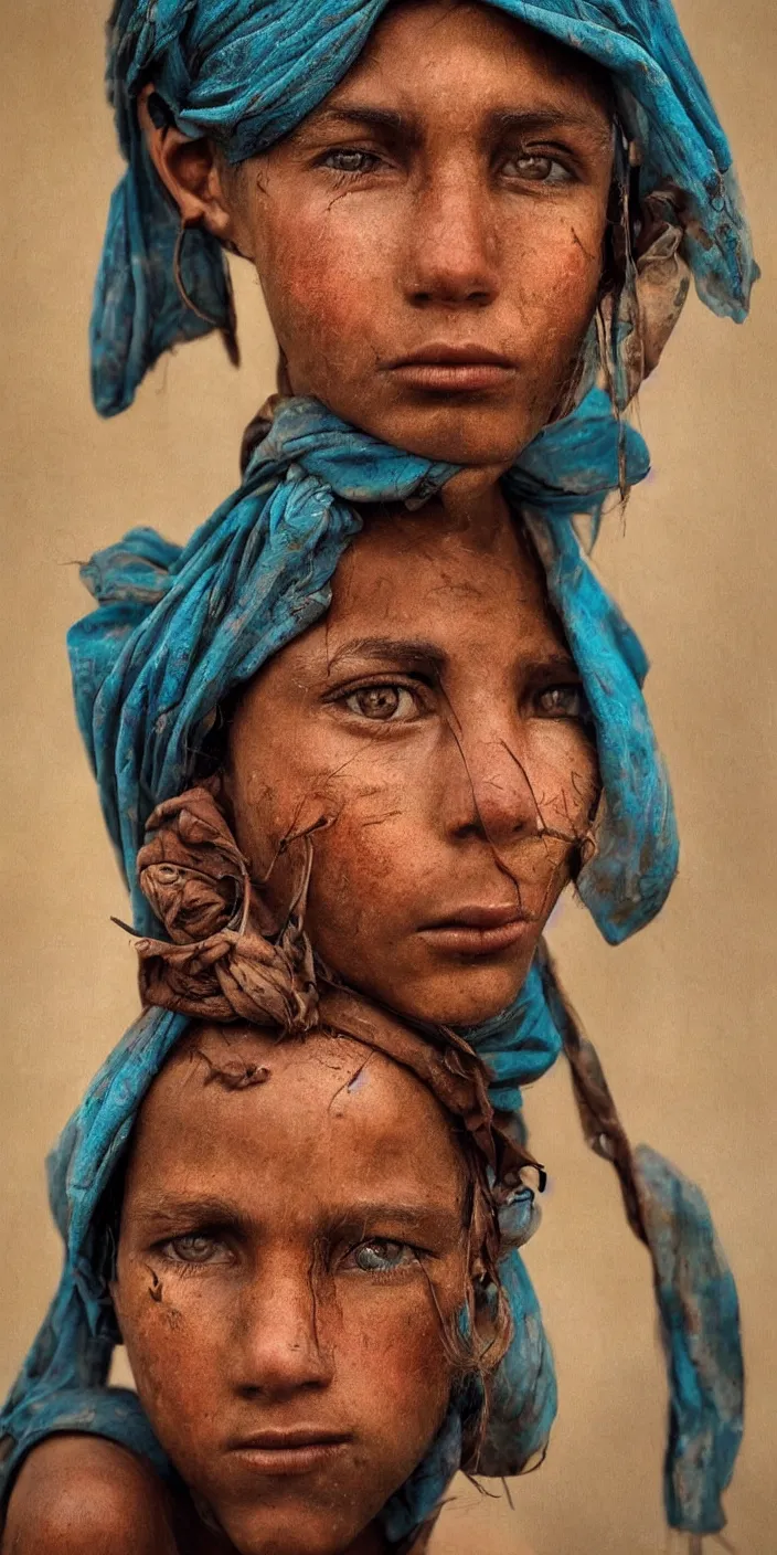 Prompt: a beautiful portrait by Steve McCurry, strong lines and bold colors, limited color palette, atmosphere and tension, trending on artstation