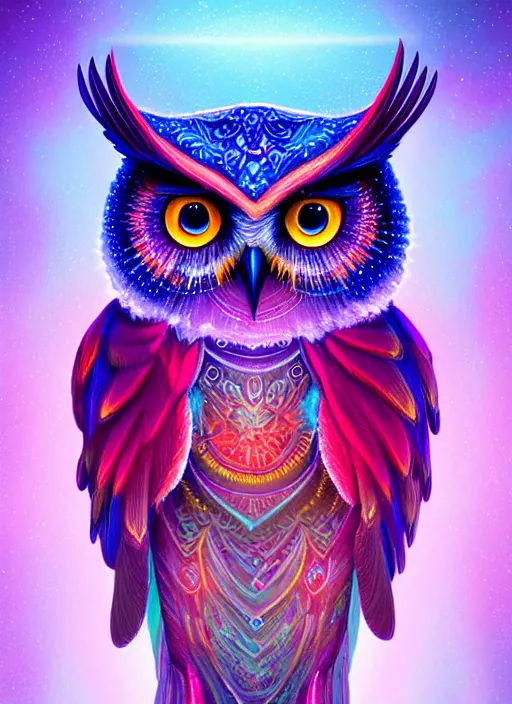 Image similar to symmetry!! product render poster vivid colors divine proportion owl, ice and snow, glowing fog intricate, elegant, highly detailed, digital painting, artstation, concept art, smooth, sharp focus, illustration,