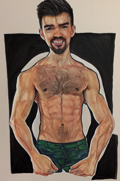 Image similar to Sean McLoughlin, Jacksepticeye, Irish Youtuber, solo portrait, body builder gigachad 🎨🖌️