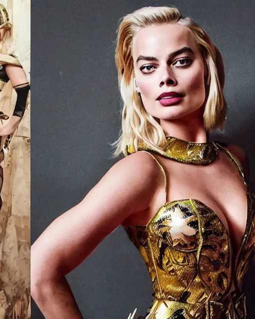 Prompt: Margot robbie wearing a cosplay costume, full body shot, Photography, Cinematic, Portrait, insanely detailed and intricate, hypermaximalist, elegant, ornate, hyper realistic, super detailed
