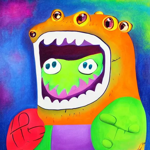 Prompt: smiling monster, painting by lilly pavlova