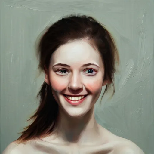 Image similar to portrait painting of woman from scandinavia, 2 0, years old, daz, occlusion, smiling and looking directly, brushstrokes, white background, art
