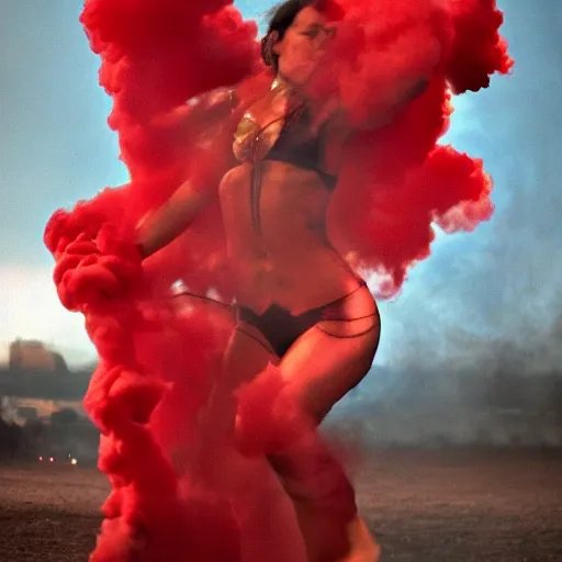 Image similar to red smoke in the shape of dancing girl