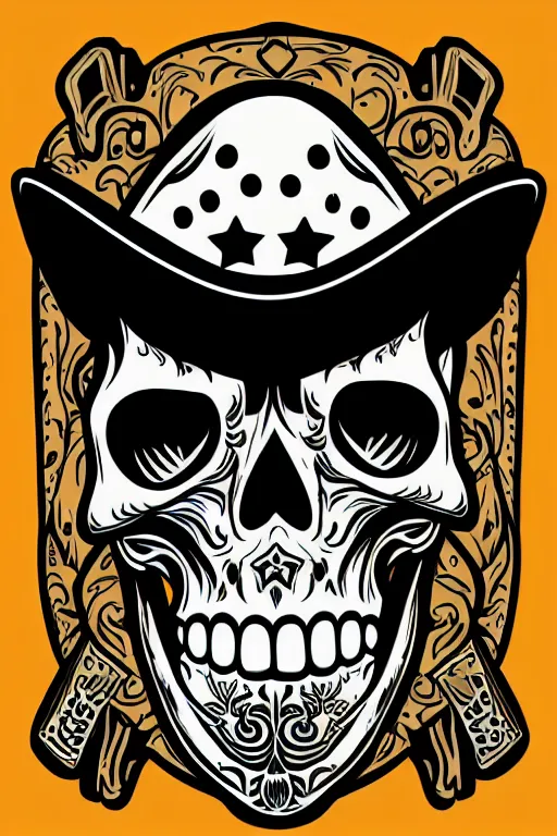 Image similar to A portrait of a skull that is a cowboy, sticker, colorful, illustration, highly detailed, smooth and clean vector curves, no jagged lines, vector art, smooth