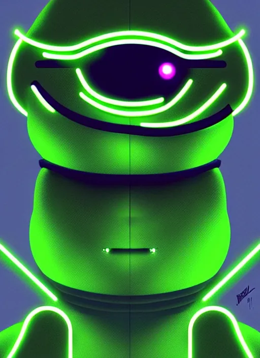 Image similar to portrait of pepe the frog cyber android, intricate, elegant, cyber neon lights, highly detailed, digital painting, cinema 4 d, glamor pose, concept art, smooth, sharp focus, illustration, art by artgerm and greg rutkowski