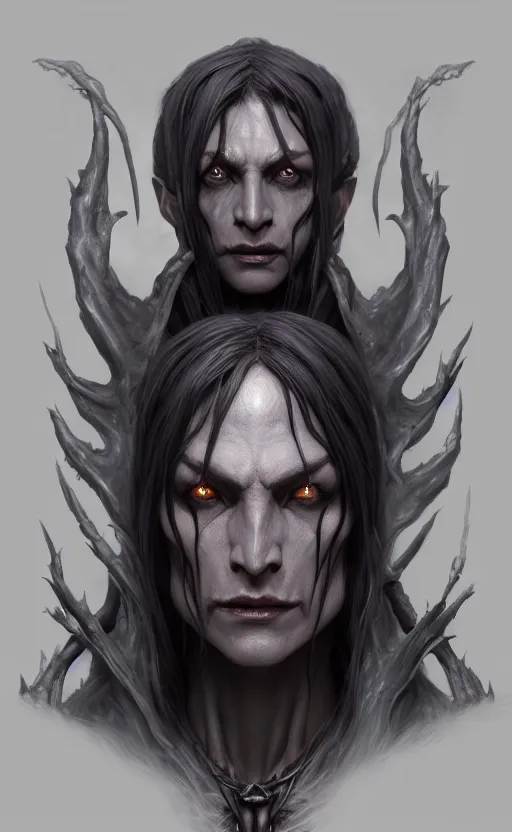 Image similar to legendary creepy dark elf wizard, highly detailed, d & d, fantasy, highly detailed, digital painting, trending on artstation, concept art, sharp focus, illustration, global illumination, ray tracing, realistic shaded, art by artgerm and greg rutkowski and fuji choko and viktoria gavrilenko and hoang lap