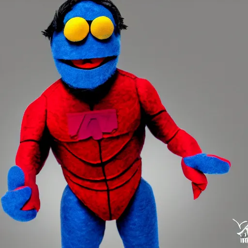 Prompt: omni - man as a muppet. highly detailed felt. hyper real photo. 4 k.