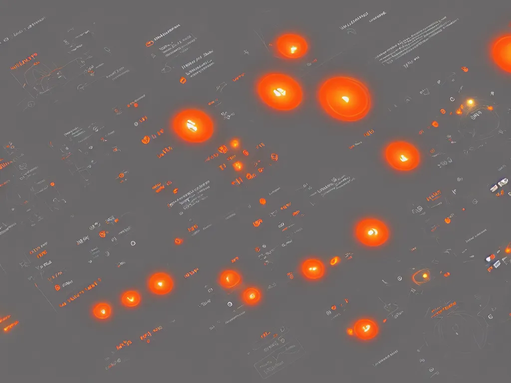 Prompt: black user interface with glowing orange alien glyphs, white diagrams showing spacecraft diagram, gray software user interface hierarchical diagram of sliders, artstation, cgsociety, concept art, visual effects for movie